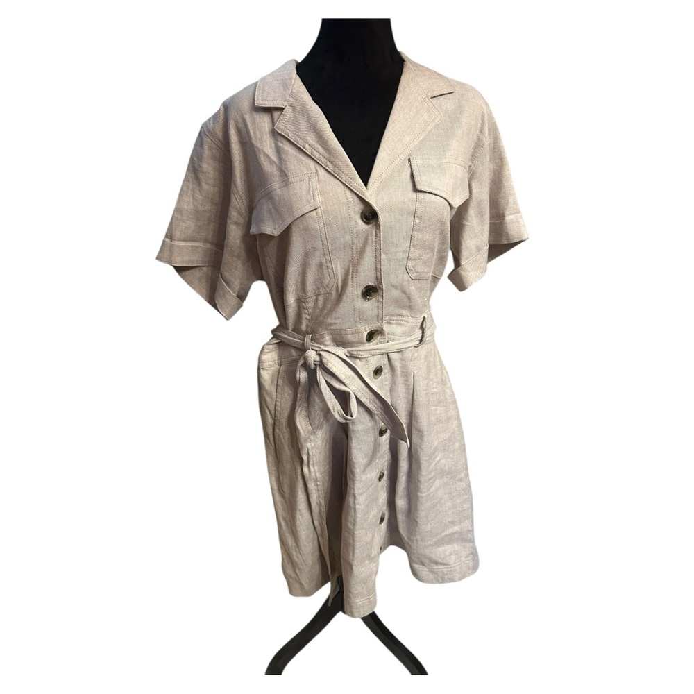 Banana Republic Beige Short Sleeve Button Midi Dress